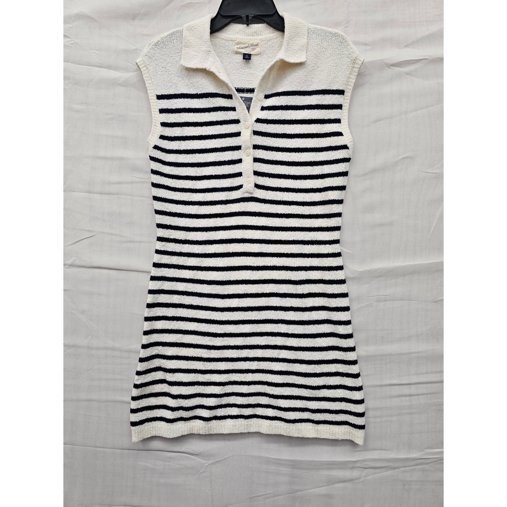 Universal Thread Womens Striped Sleeveless Knit Polo Dress Navy Cream XS NEW
